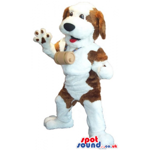 Customizable Saint Bernard Dog Plush Mascot With A Barrel -