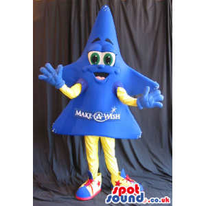Happy Blue Sparkling Star Plush Mascot With A Logo And Sneakers