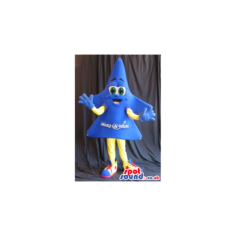 Happy Blue Sparkling Star Plush Mascot With A Logo And Sneakers