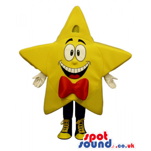 Yellow Star Mascot With A Cute Face Wearing A Bow Tie. - Custom