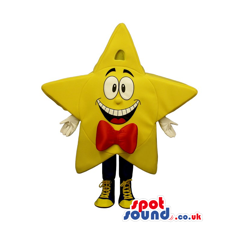 Yellow Star Mascot With A Cute Face Wearing A Bow Tie. - Custom