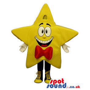Yellow Star Mascot With A Cute Face Wearing A Bow Tie. - Custom