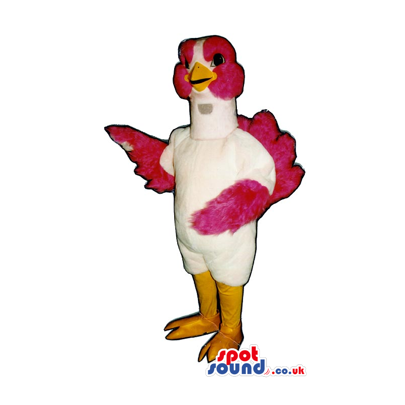 White Bird Plush Mascot With A Flashy Pink Face And Wings -