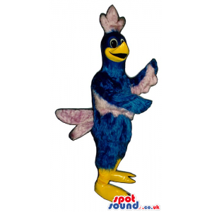 Blue Bird Plush Mascot With A Purple Tail And Comb - Custom