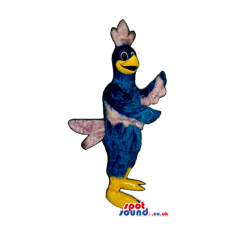 Blue Bird Plush Mascot With A Purple Tail And Comb - Custom