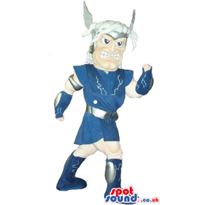 Greek Mythology God Mascot Wearing Blue And White Garments -