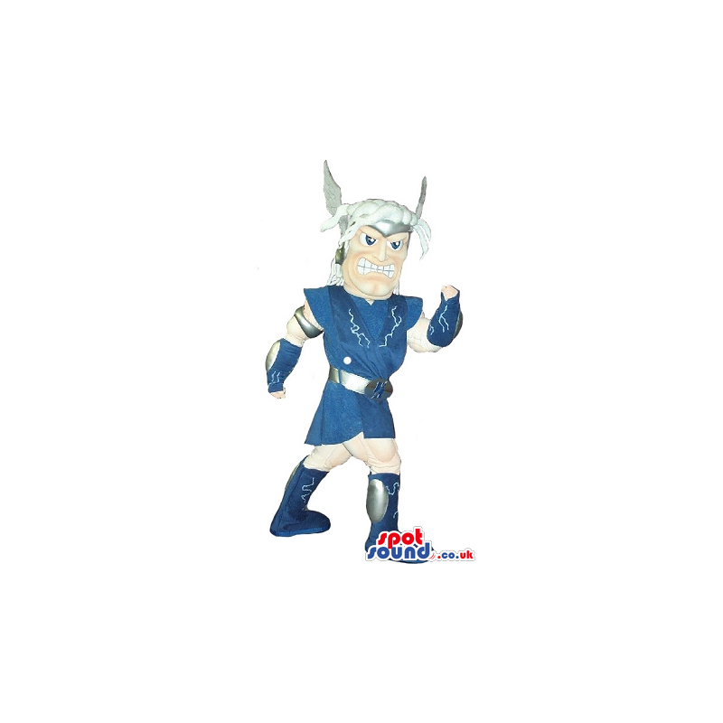 Greek Mythology God Mascot Wearing Blue And White Garments -