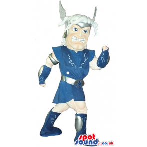 Greek Mythology God Mascot Wearing Blue And White Garments -