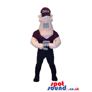 Human Character Caricature Mascot Wearing A Cap And Logo