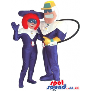 Mascot Couple Wearing Futuristic Suits, Glasses And Logos -