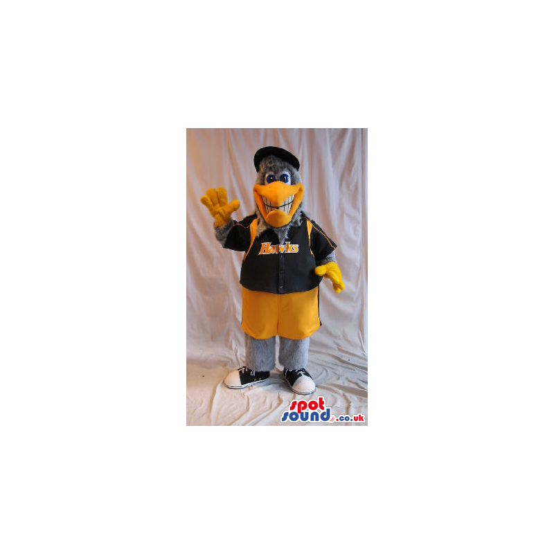 Great Eagle Plush Mascot Wearing Sports Team Garments And Logo