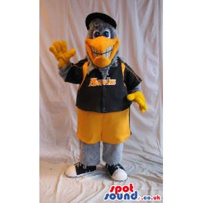 Great Eagle Plush Mascot Wearing Sports Team Garments And Logo