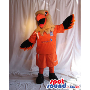 Flashy Orange Eagle Plush Mascot Wearing Sports Team Garments -