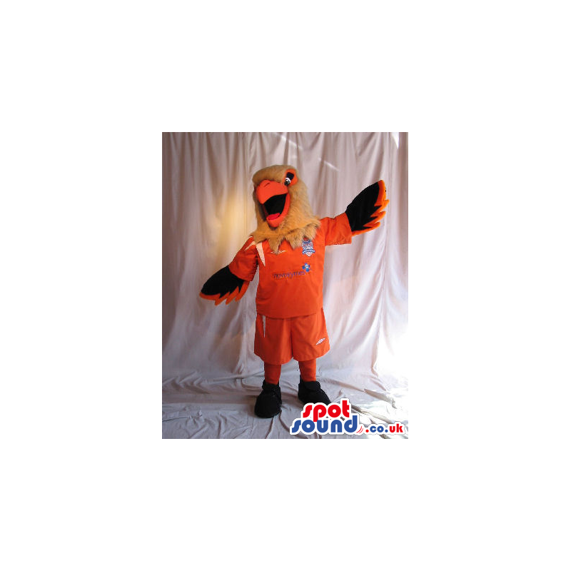 Flashy Orange Eagle Plush Mascot Wearing Sports Team Garments -