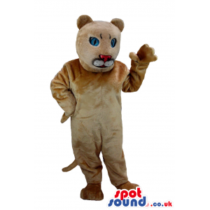 Customizable Beige Panther Plush Mascot With Blue Eyes - Custom