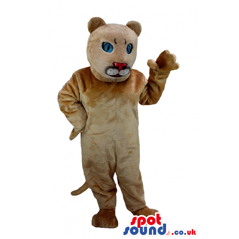 Customizable Beige Panther Plush Mascot With Blue Eyes - Custom