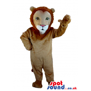 Beige Lion Plush Mascot With Brown Hair And Small Eyes - Custom