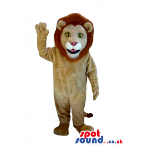 Beige Lion Plush Mascot With A Brown Hair And Yellow Eyes -