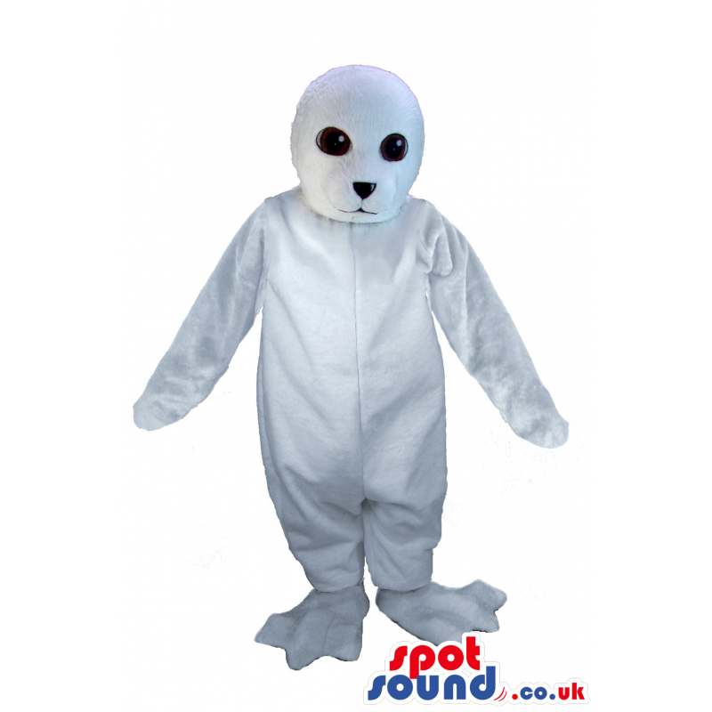 Customizable All White Polar Sear Plush Mascot With Black Eyes