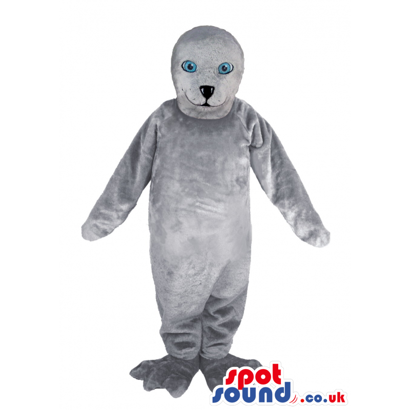 Customizable All Grey Polar Sear Plush Mascot With Blue Eyes -