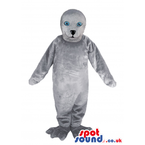 Customizable All Grey Polar Sear Plush Mascot With Blue Eyes -