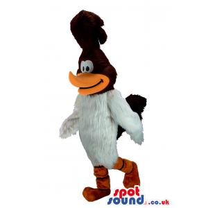 Customizable Cartoon White Bird Plush Mascot With A Brown Head