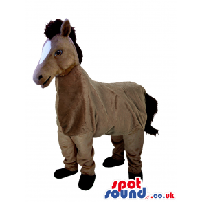 Brown Horse Plush Mascot On All-Fours With A White Face -