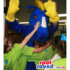 Cool And Flashy Blue And Yellow Horse Plush Mascot - Custom