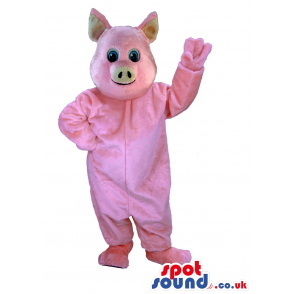 Customizable Plain All Pink Plush Mascot With Blue Eyes -