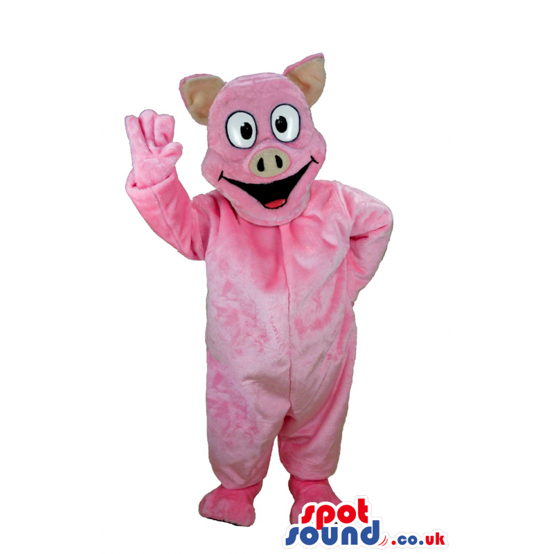 Customizable Plain All Pink Plush Mascot With Cartoon Eyes -