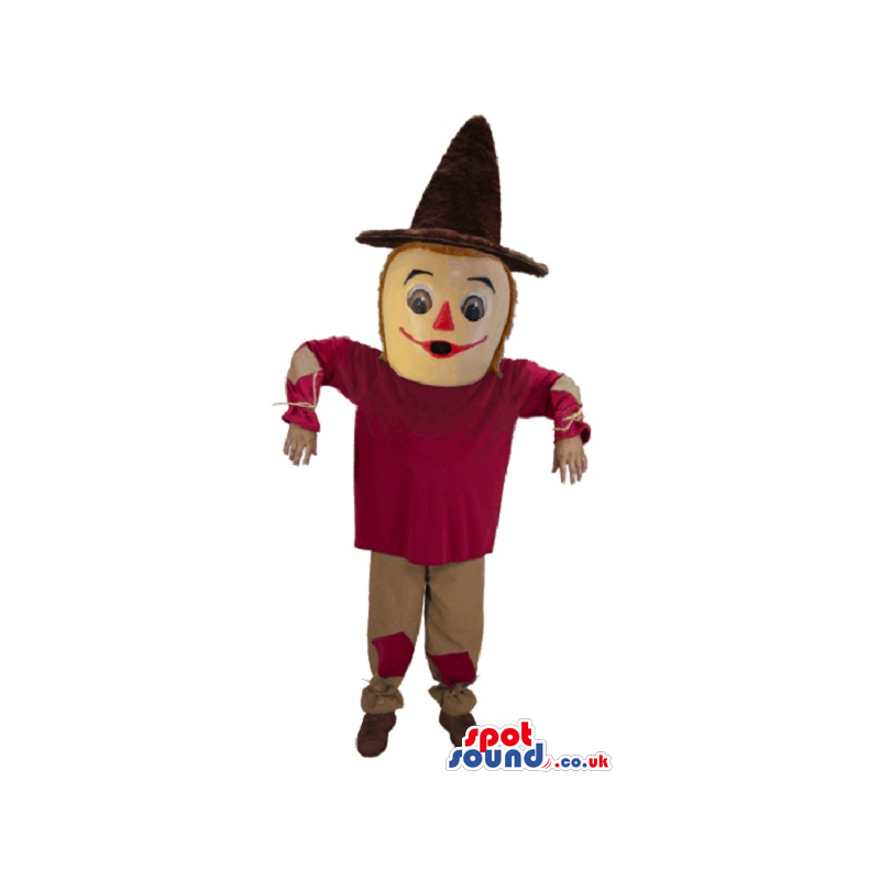 Funny Countryside Scarecrow Mascot With A Hat And A Sweater -