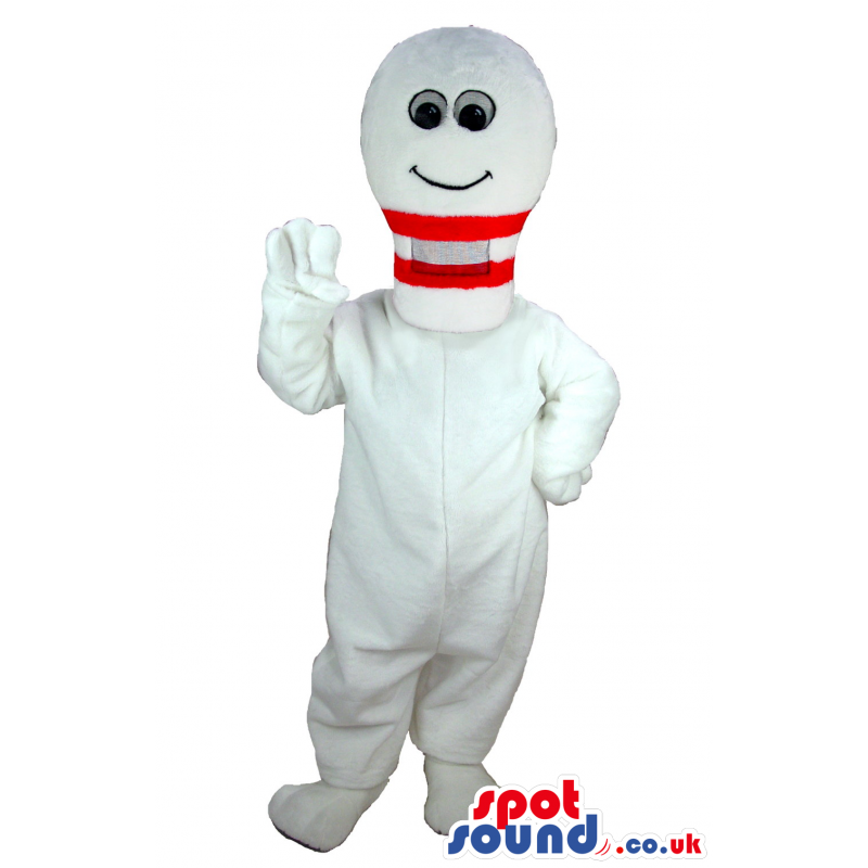 Funny White And Red Bowling Pin Plush Mascot With A Cute Face -