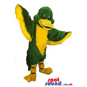 Flashy Green And Yellow Duck Mascot With A Big Beak - Custom