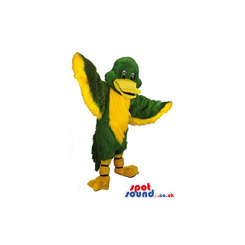 Flashy Green And Yellow Duck Mascot With A Big Beak - Custom
