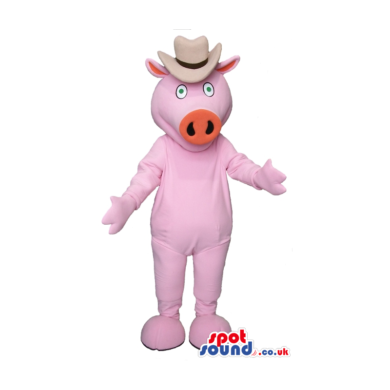Customizable Pink Pig Plush Mascot With An Orange Nose In A Hat