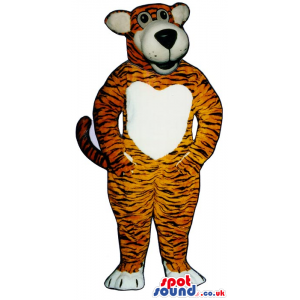 Customizable Tiger Plush Mascot With A White Heart Belly -