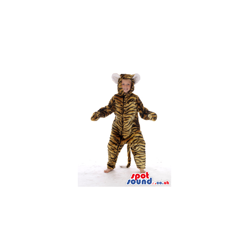 Brown Tiger With Black Stripes Plush Children Size Costume -
