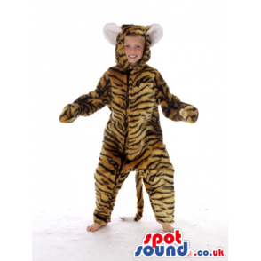 Brown Tiger With Black Stripes Plush Children Size Costume -