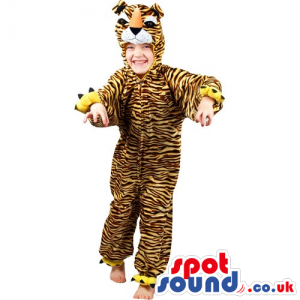 Yellow Tiger With Black Stripes Plush Children Size Costume -