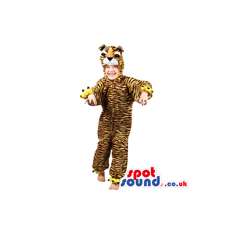 Yellow Tiger With Black Stripes Plush Children Size Costume -