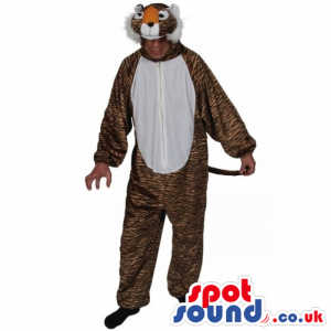 Tiger With Black Stripes Plush Adult Size Costume Or Mascot -