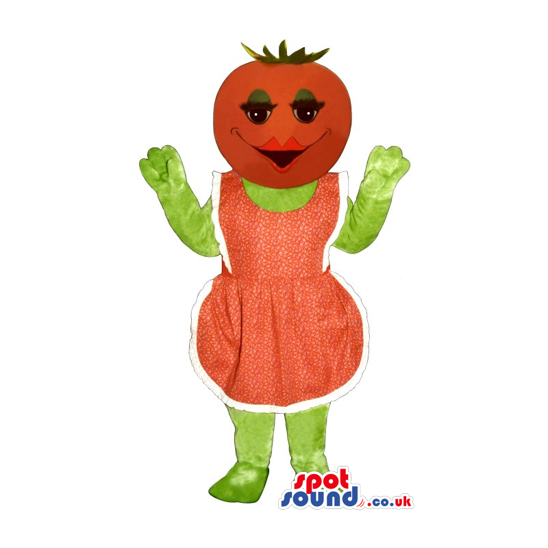 Orange Fruit Head Lady Mascot Wearing A Farmer Apron - Custom