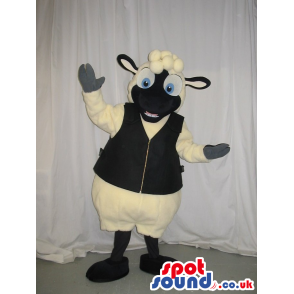 Sheep Plush Mascot With A Black Face Wearing A Vest - Custom