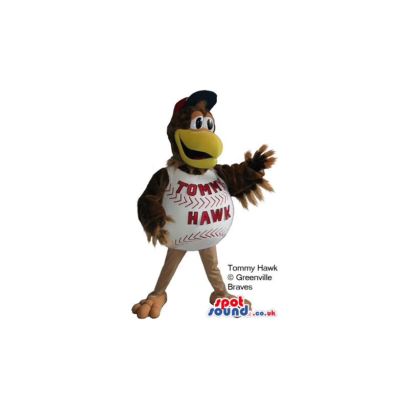 Brown Eagle Plush Mascot Inside A Big Baseball With Text -