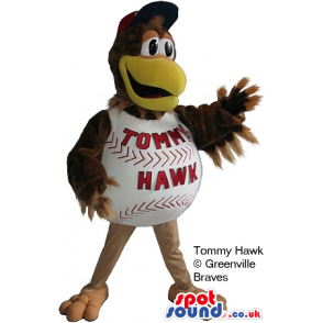 Brown Eagle Plush Mascot Inside A Big Baseball With Text -