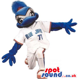 Blue Bird Girl Plush Mascot Wearing Sports Garments With A Logo