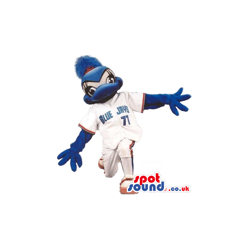 Blue Bird Girl Plush Mascot Wearing Sports Garments With A Logo