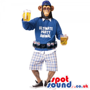 Chimpanzee Adult Size Costume Wearing Clothes And Carrying