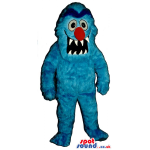 Blue Monster Plush Mascot With A Big Red Nose And Sharp Teeth -