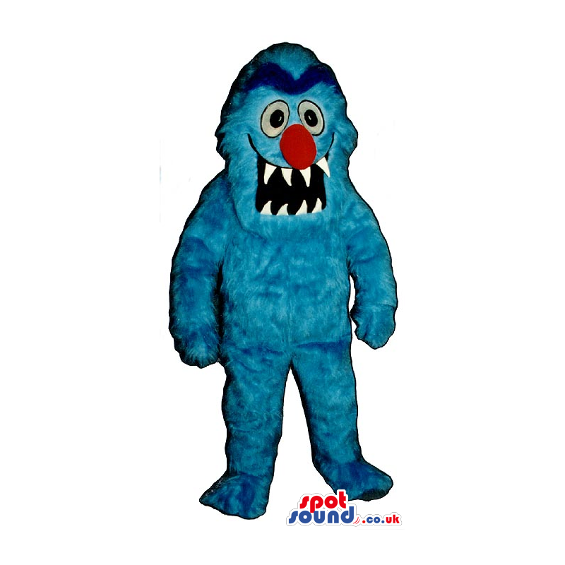 Blue Monster Plush Mascot With A Big Red Nose And Sharp Teeth -